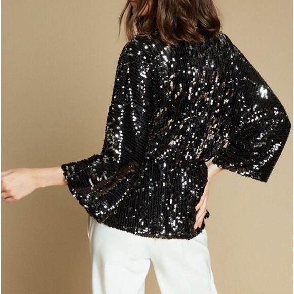 Aniyeby Top Amanda Sequence Nero Color Size S Nwt - Picture 2 of 8